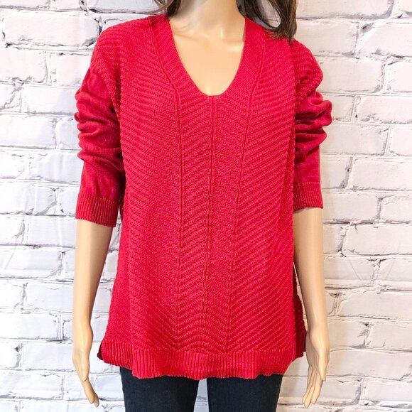 CHAPS, Vibrant red v-neck 100% cotton sweater - Picture 6 of 14